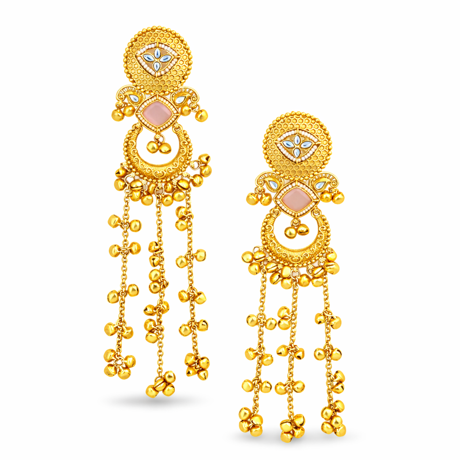 Chandbali Pink Stone kashmiri Jhumka Earrings