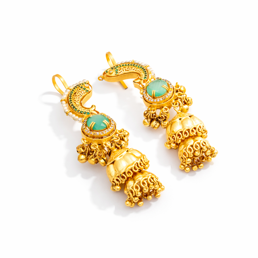 Emerald Elysian Peacock kashmiri ear-cuff earring