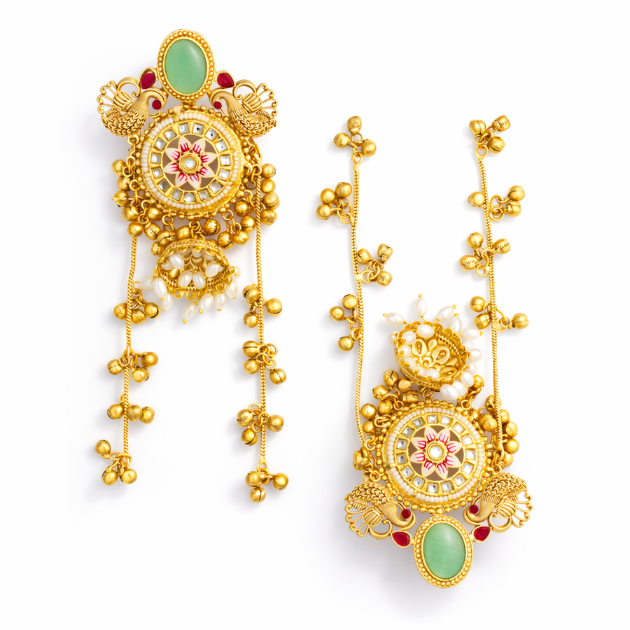 Peacock Polki Jhumka kashmiri Earrings