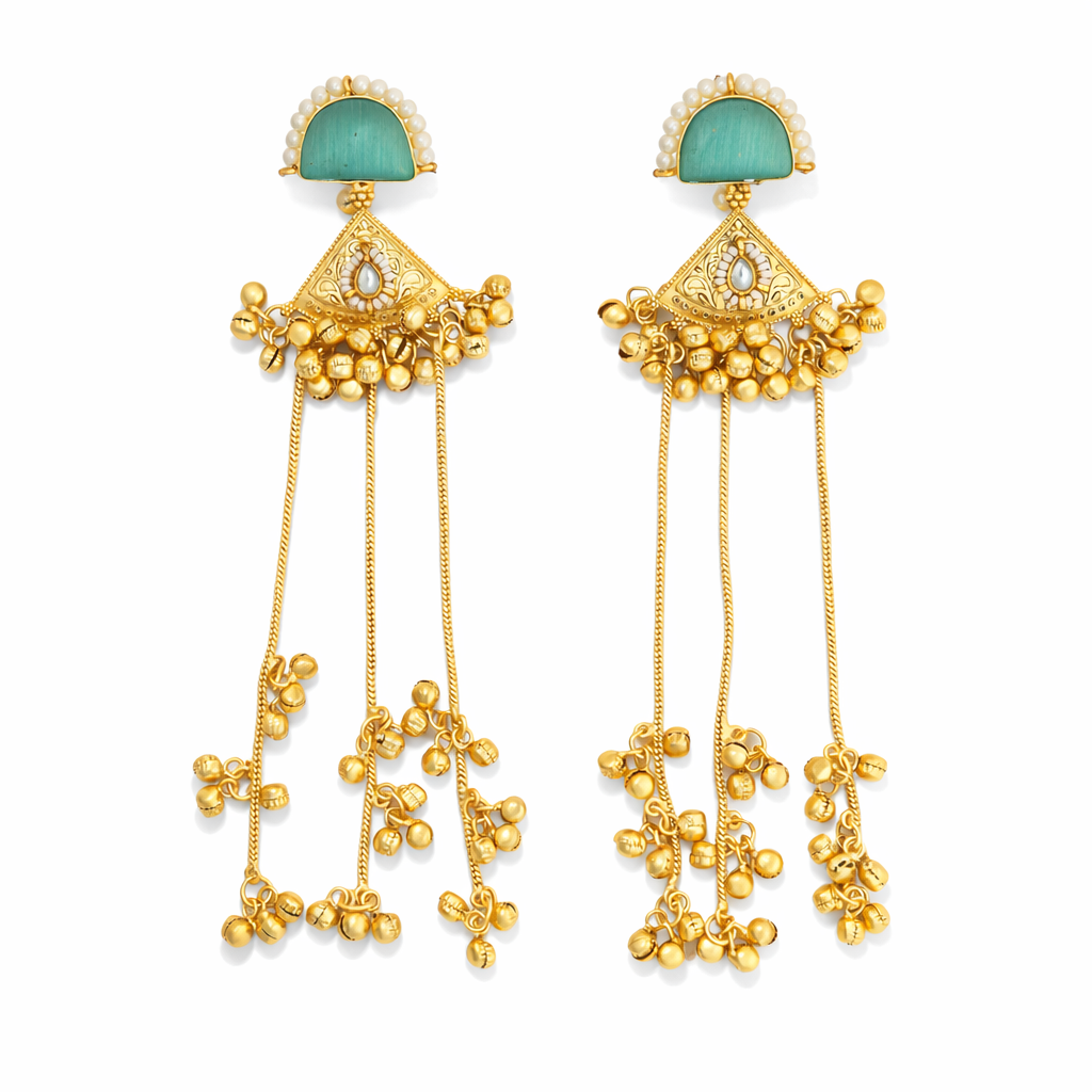 Riwaayat Kashmiri Emerald Long Earrings