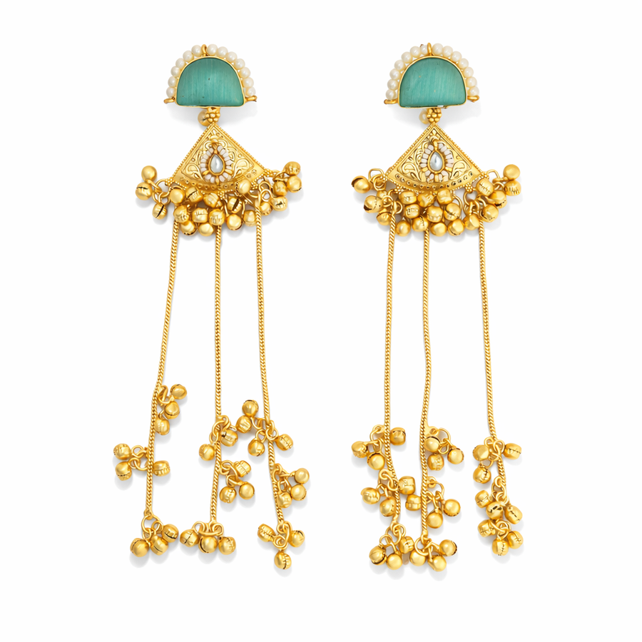 Riwaayat Kashmiri Emerald Long Earrings