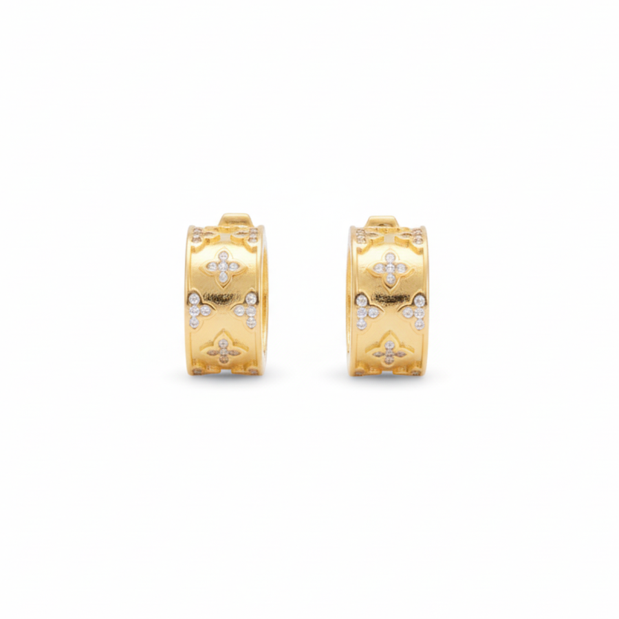 Regal Engraved Gold Huggie Earrings