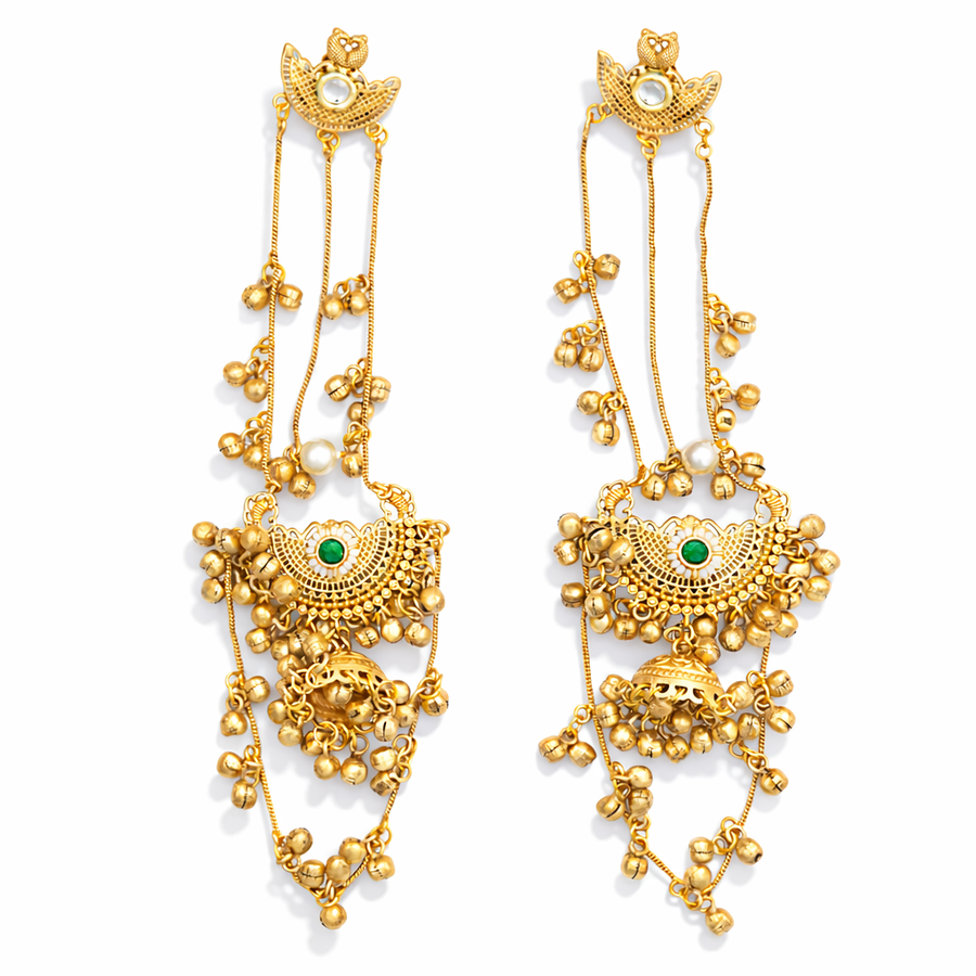 gold-plated traditional Kashmiri jhumka earrings