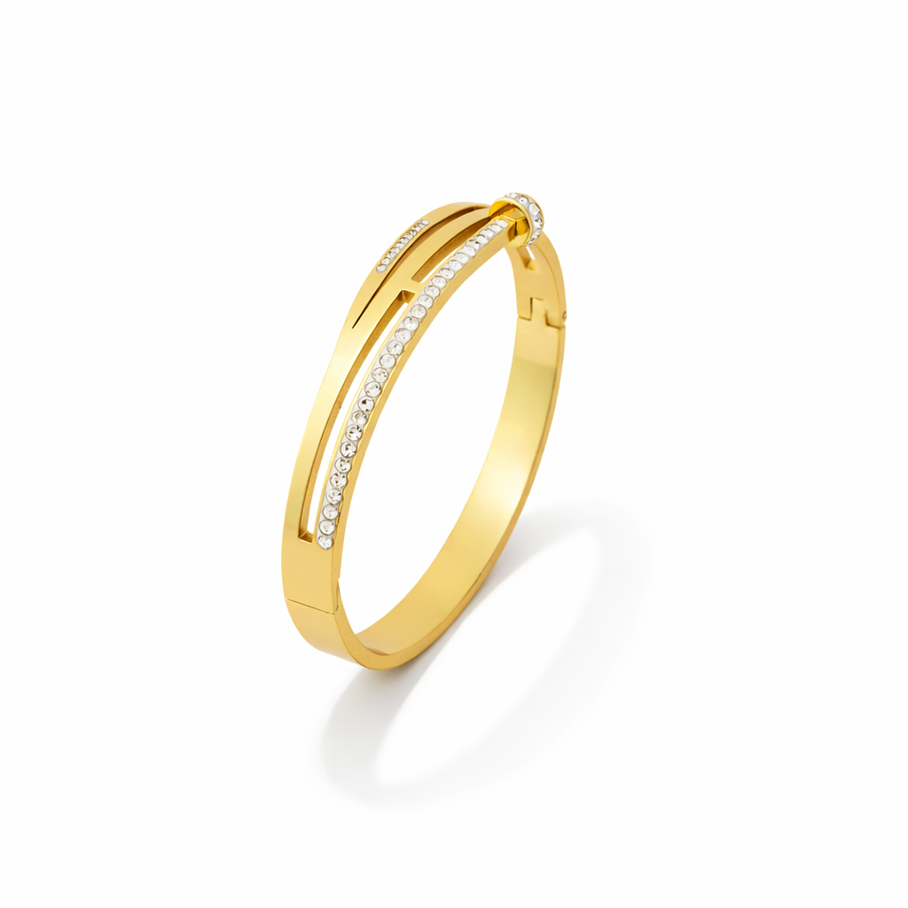IRA Sleek Sparkle Bangle for Women | 18K Gold Plated Stainless Steel Waterproof Anti-Tarnish | Hypoallergenic Minimal Everyday Wear Jewellery