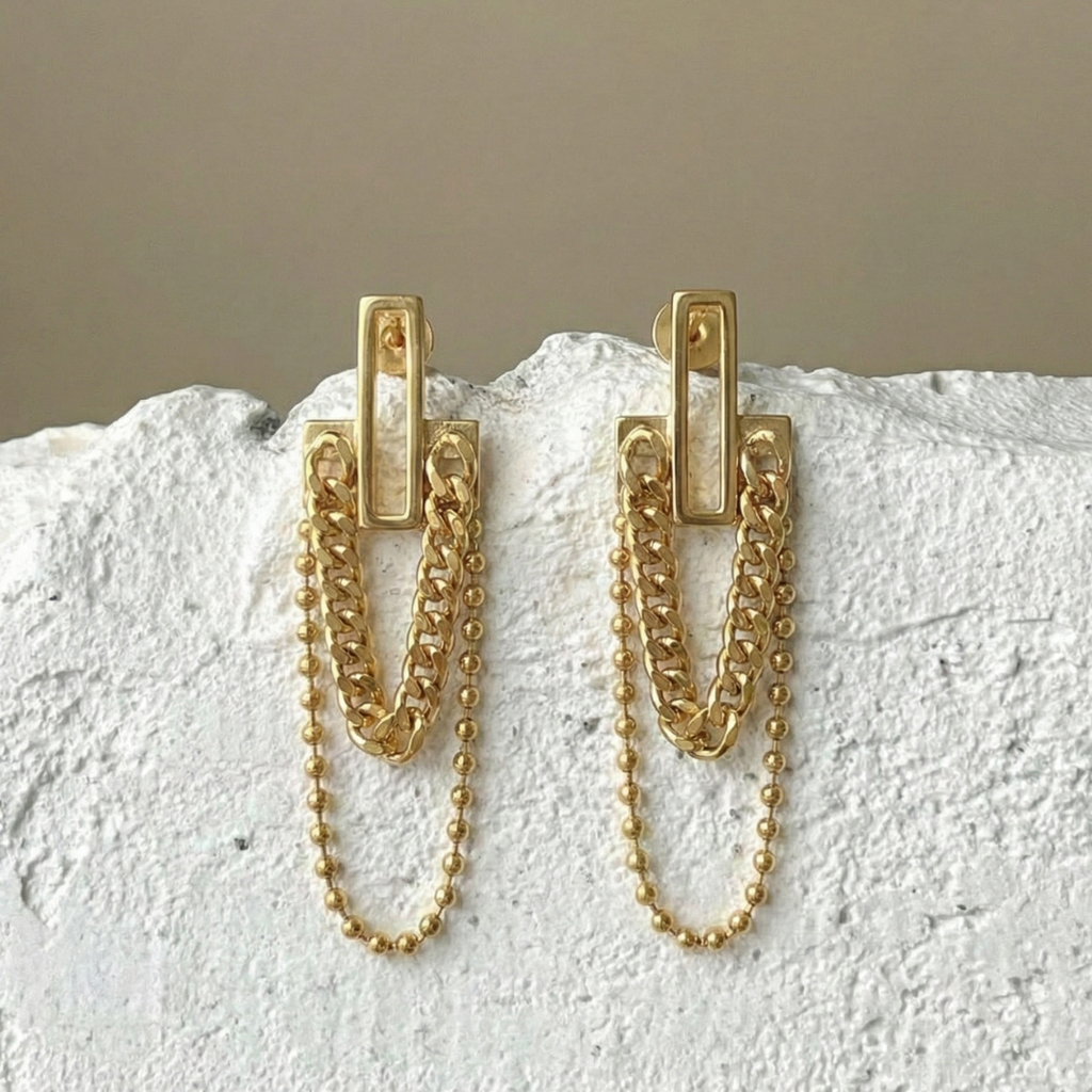 Urban Chain with pendant Bar Drop Earrings