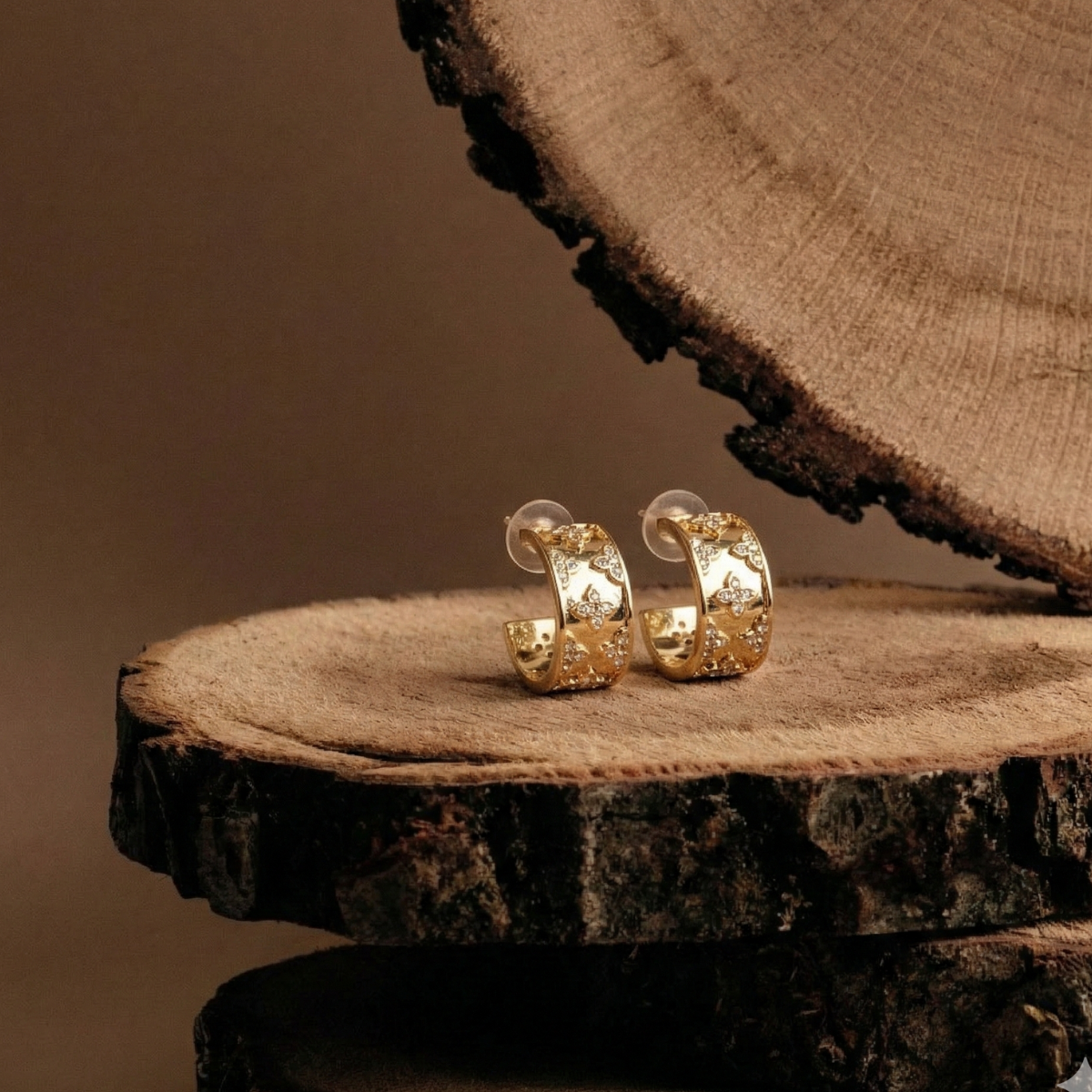 Regal Engraved Gold Huggie Earrings