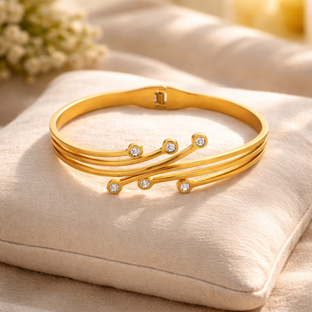 Golden Spark triple liner crystal Bangle