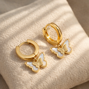 Golden Butterfly Drop Hoop Earrings