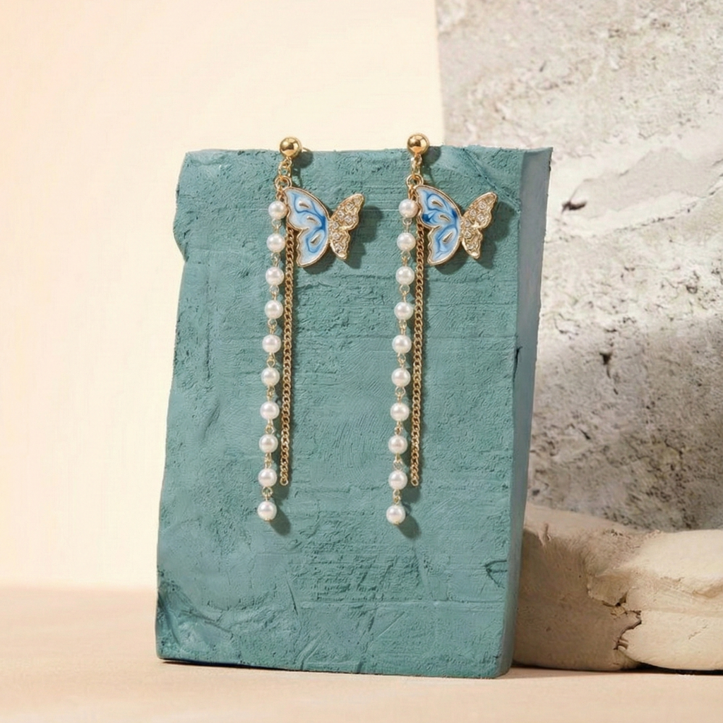 Minimal Pearl Bar Drop Earrings