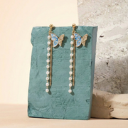 Minimal Pearl Bar Drop Earrings