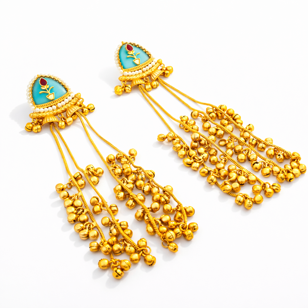 Antique Gold Jhumka Kashmiri Earrings