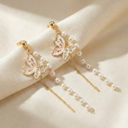 Butterfly Pearl Dual Drop Earrings