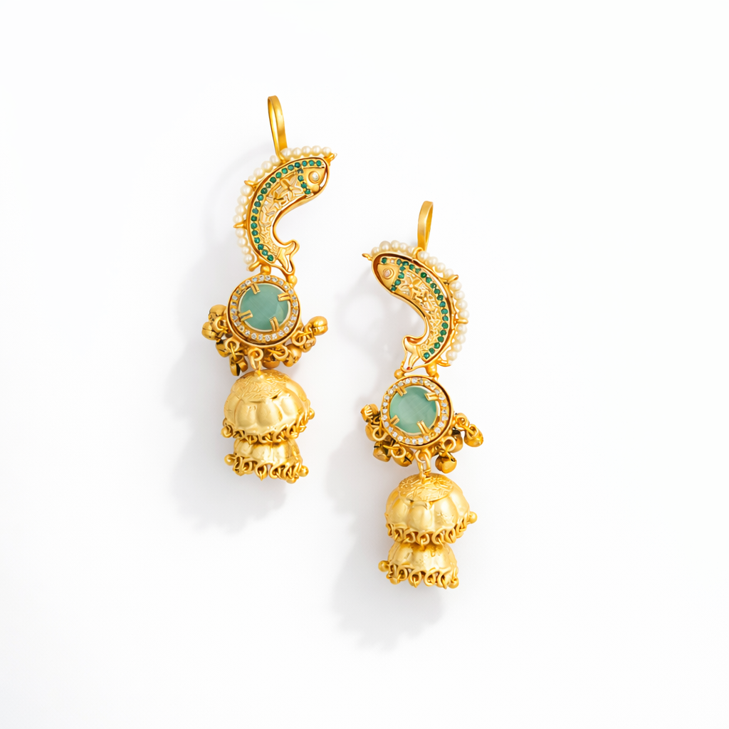 Emerald Elysian Peacock kashmiri ear-cuff earring