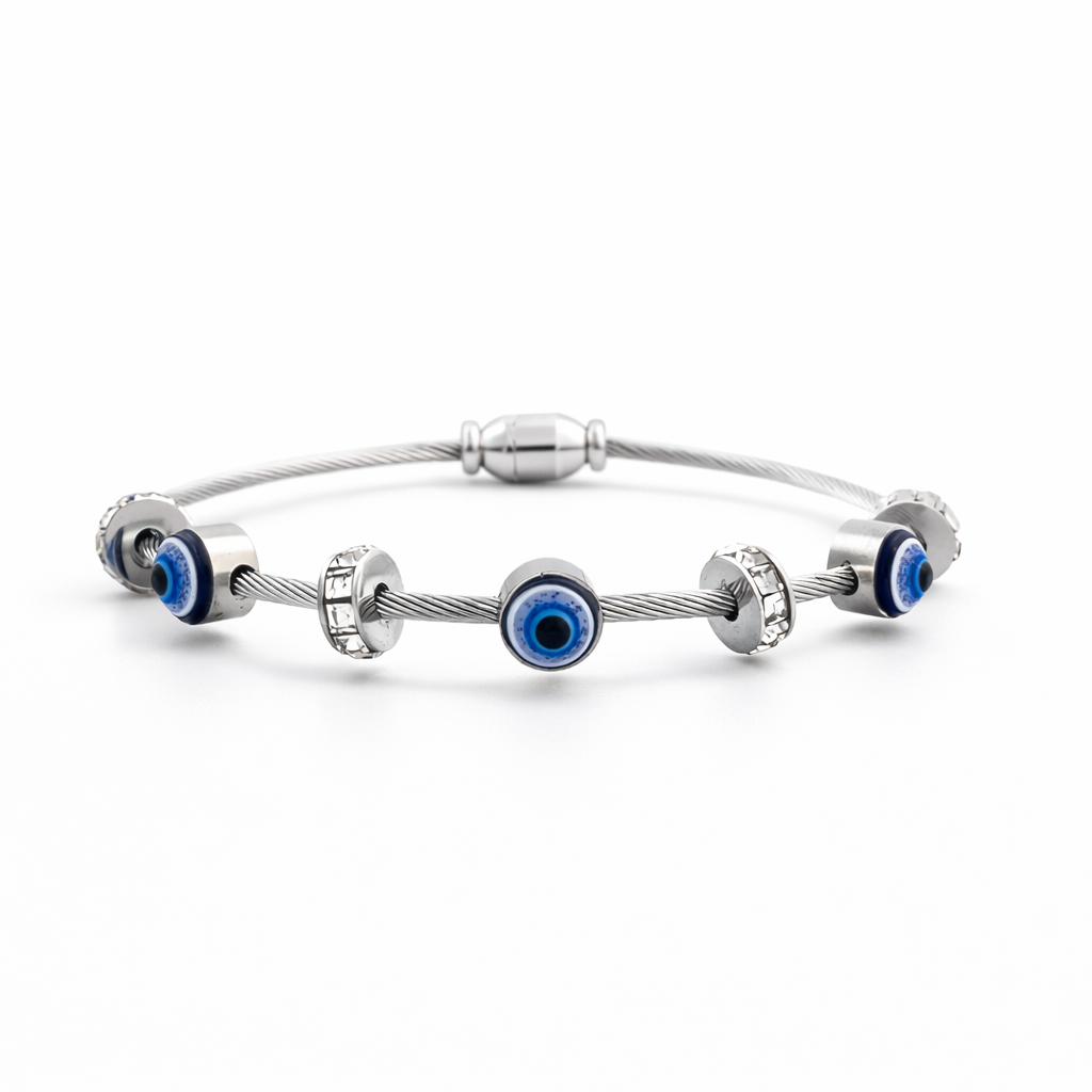 Evil Eye silver Charm Cable Bracelet