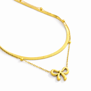 Golden Bow Layered pendant with Chain with pendant