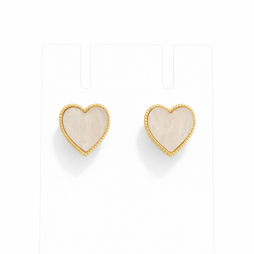 Ivory Opal Heart Stud Earrings