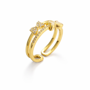 Golden Butterfly with Heart Adjustable Ring