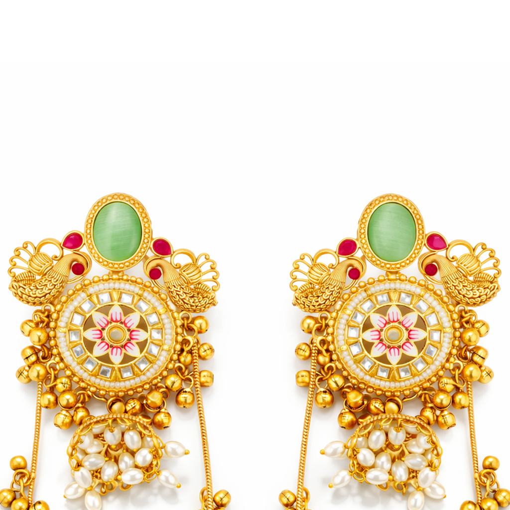 Peacock Polki Jhumka kashmiri Earrings