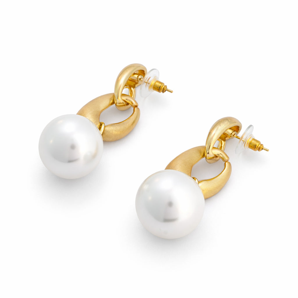 Golden Link Pearl Drop Earrings