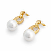 Golden Link Pearl Drop Earrings