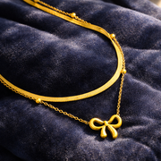 Golden Bow Layered pendant with Chain with pendant