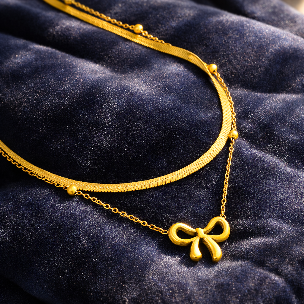 Golden Bow Layered pendant with Chain with pendant