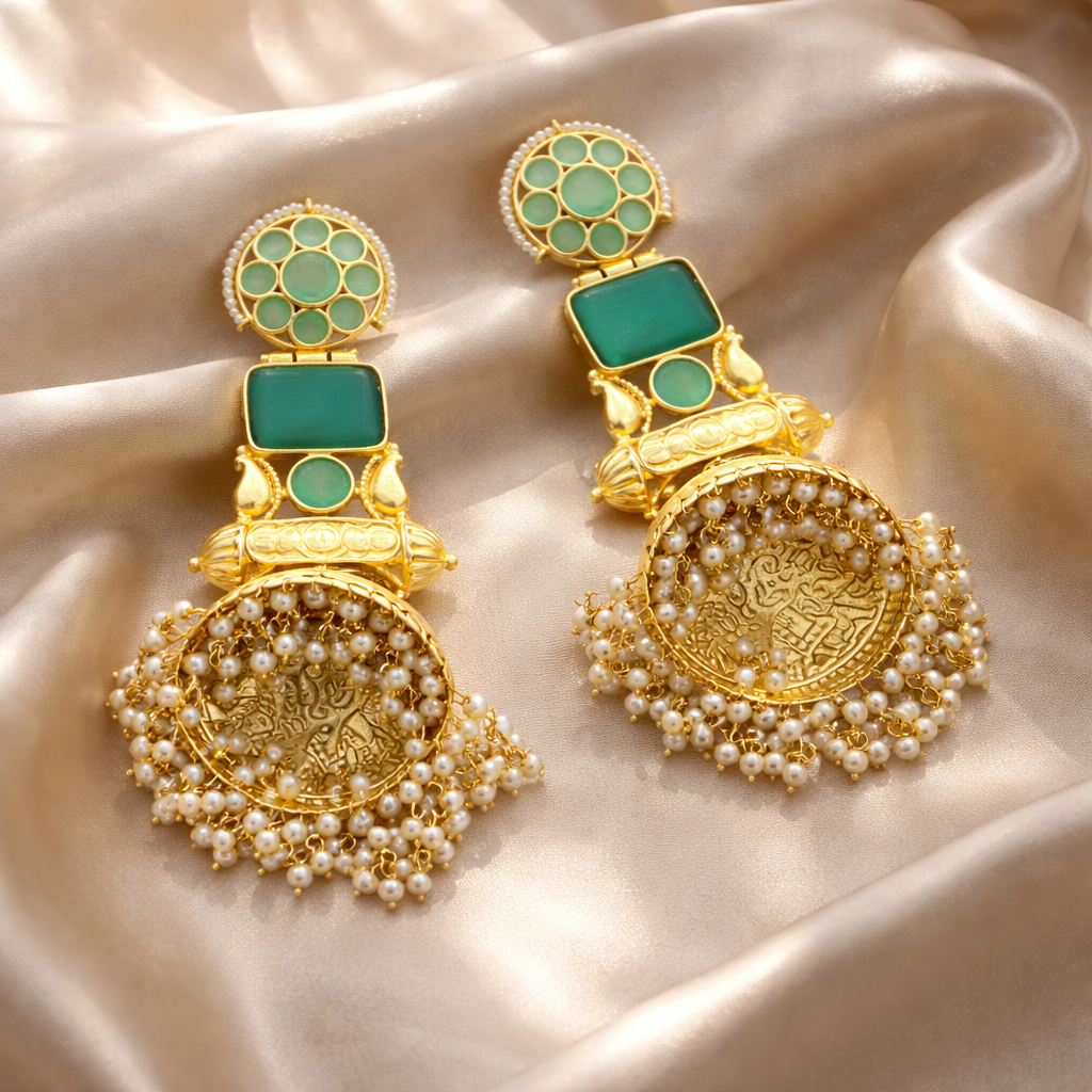 Noor Jahan Emerald Kashmiri Jhumka earring