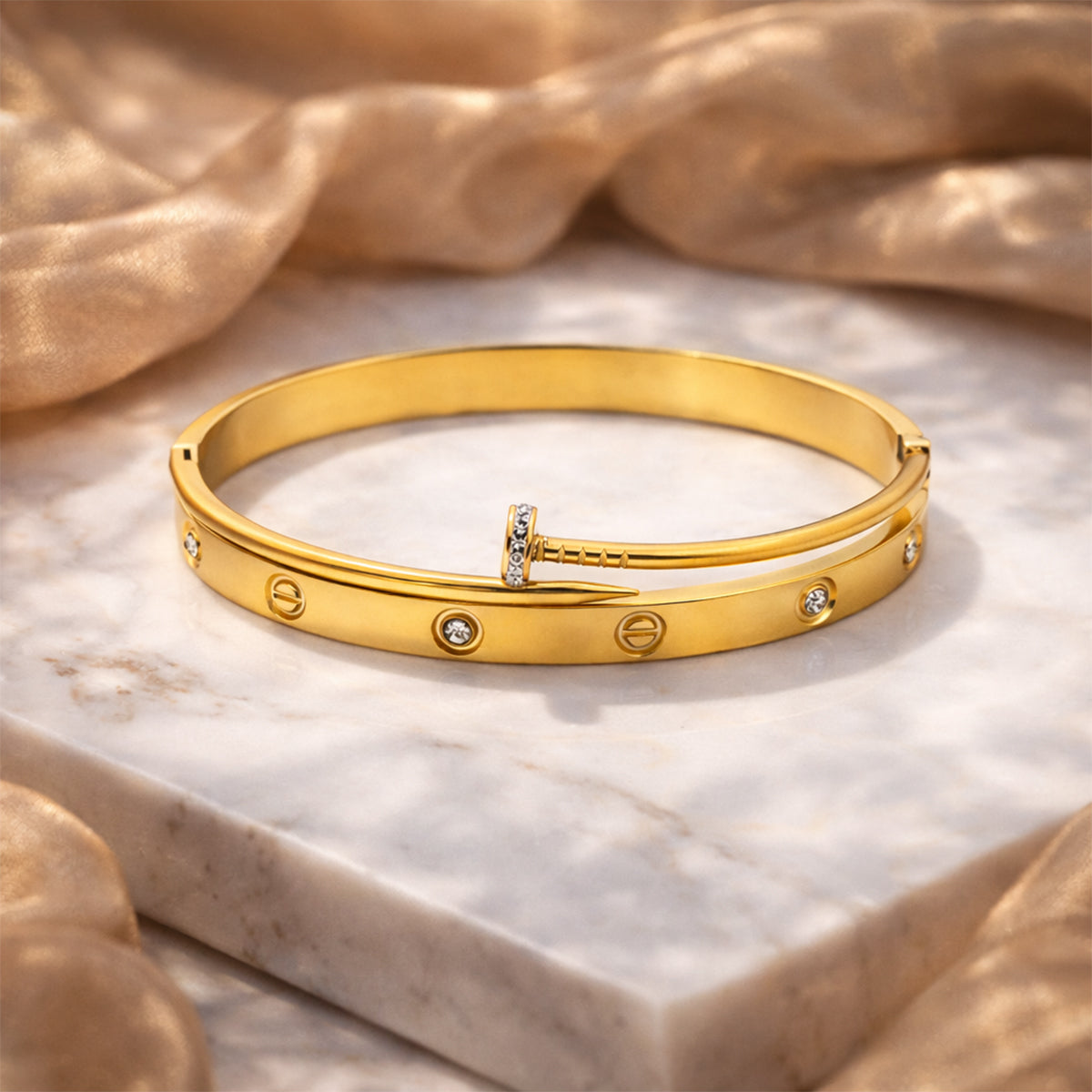 Screw Motif Crystal Bangle