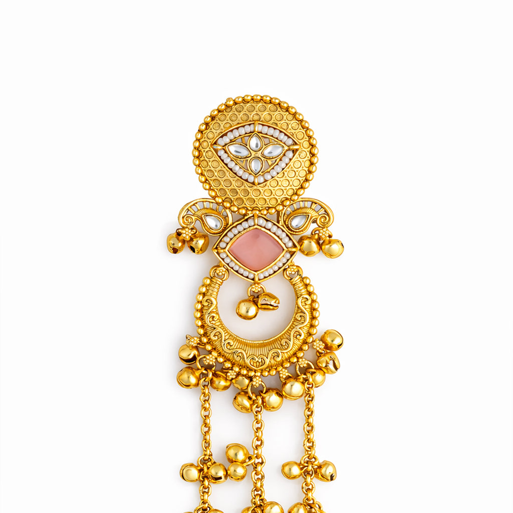 Chandbali Pink Stone kashmiri Jhumka Earrings