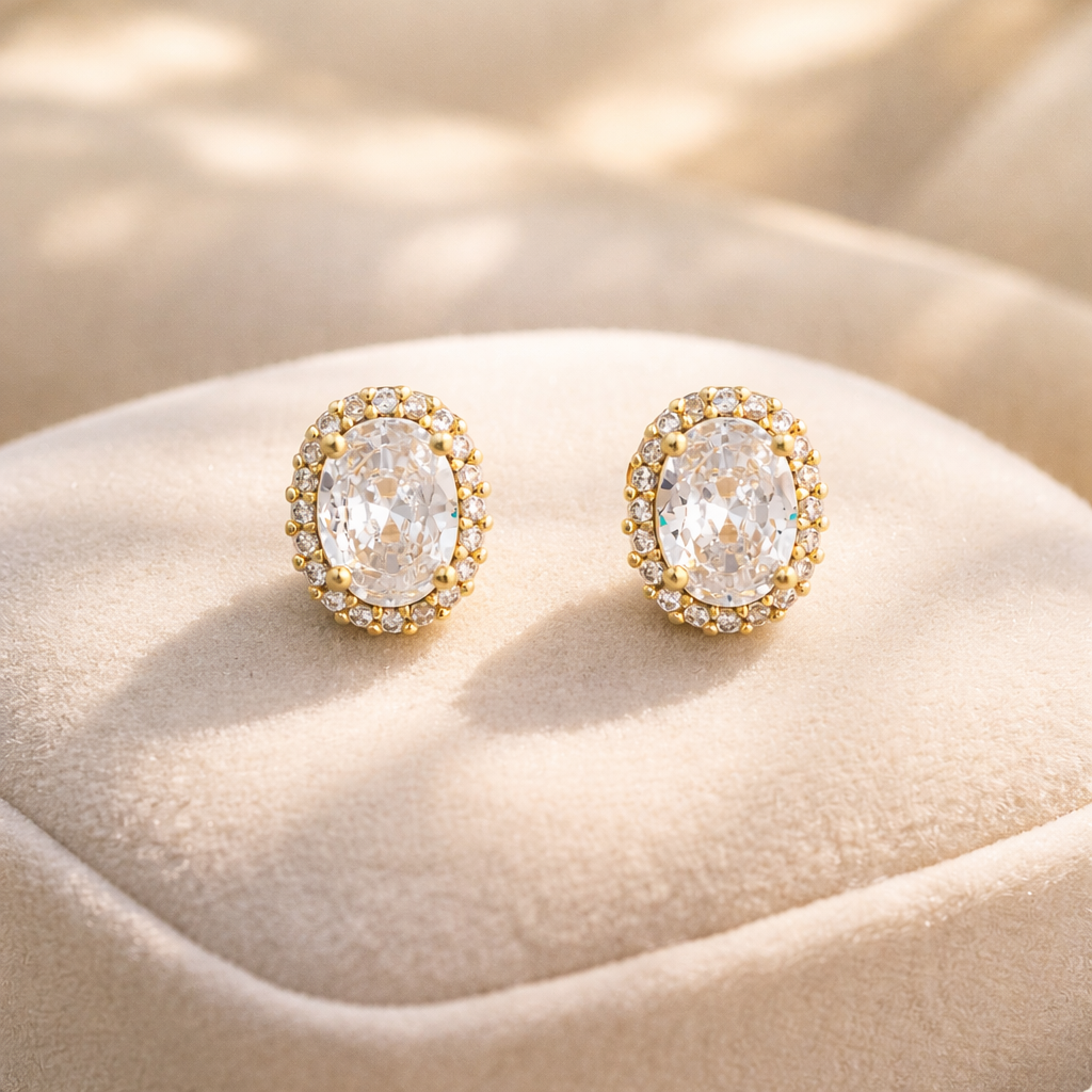 Regal Oval Crystal Stud Earrings