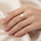 Regal Pear Halo Crystal Adjustable Ring