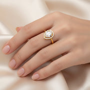 Regal Pear Halo Crystal Adjustable Ring