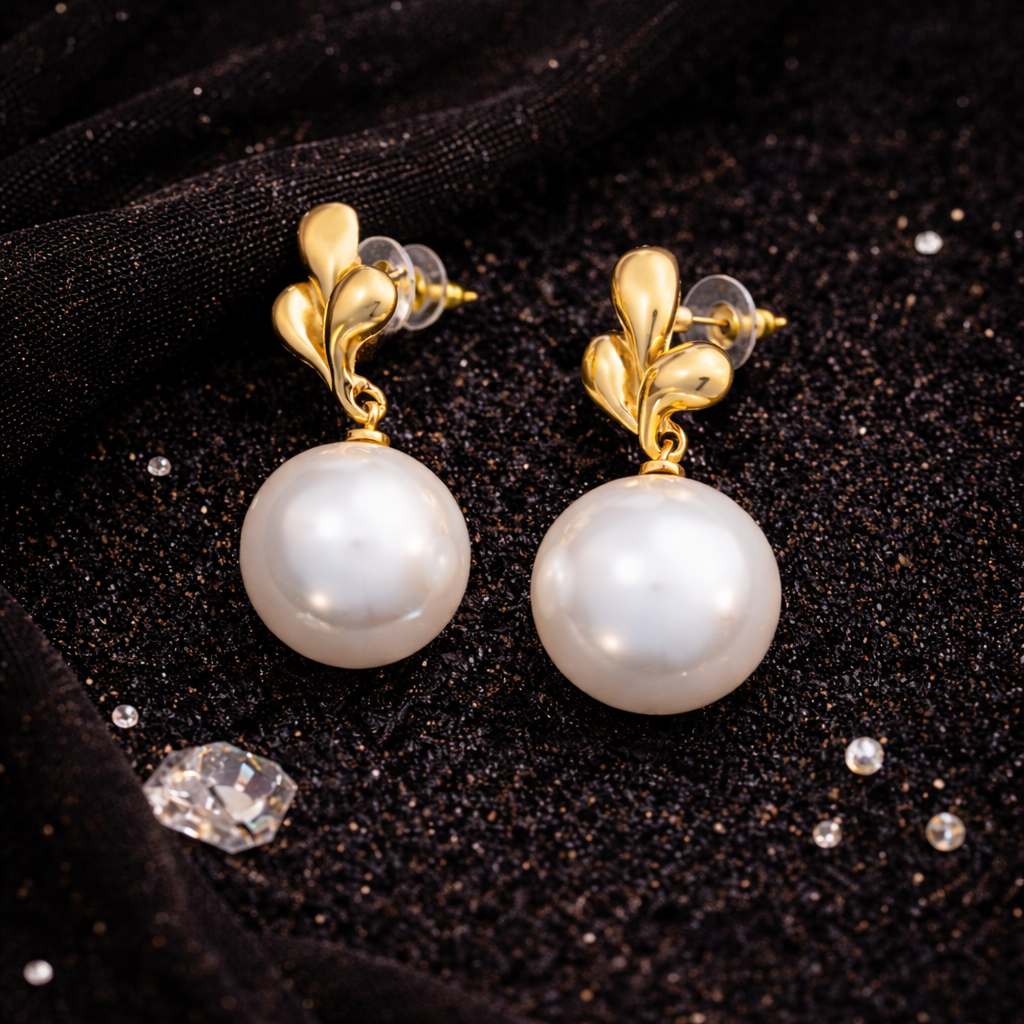 Golden Blossom Pearl Drop Earrings