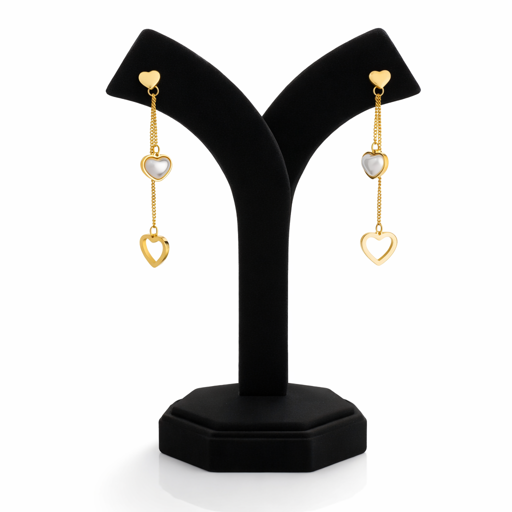 Twin Heart Drop Chain with pendant Earrings
