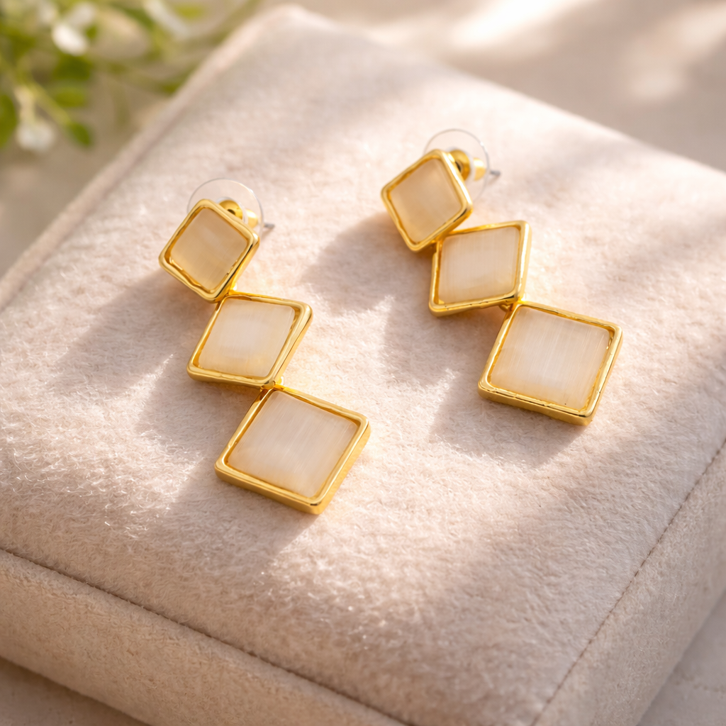 Ivory Glow Geometric Drop Earrings