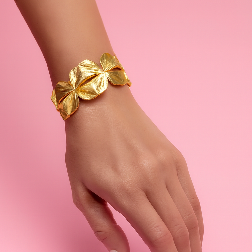 Hammered Petal Wide Cuff Bracelet