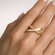 White Enamel Twist Gold Ring