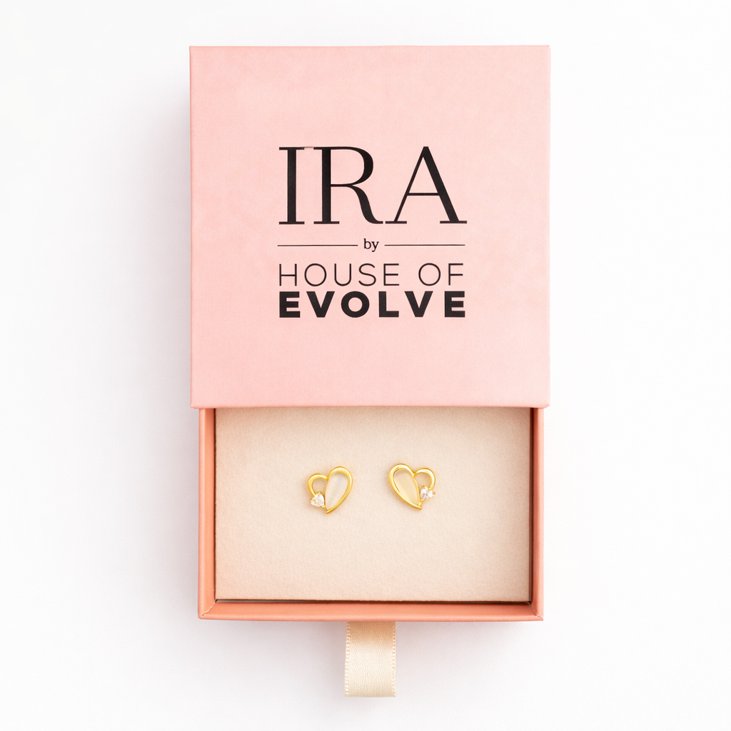 Golden Half Ivory Heart Studs