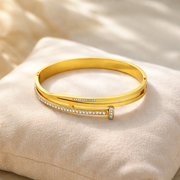 IRA Sleek Sparkle Bangle for Women | 18K Gold Plated Stainless Steel Waterproof Anti-Tarnish | Hypoallergenic Minimal Everyday Wear Jewellery