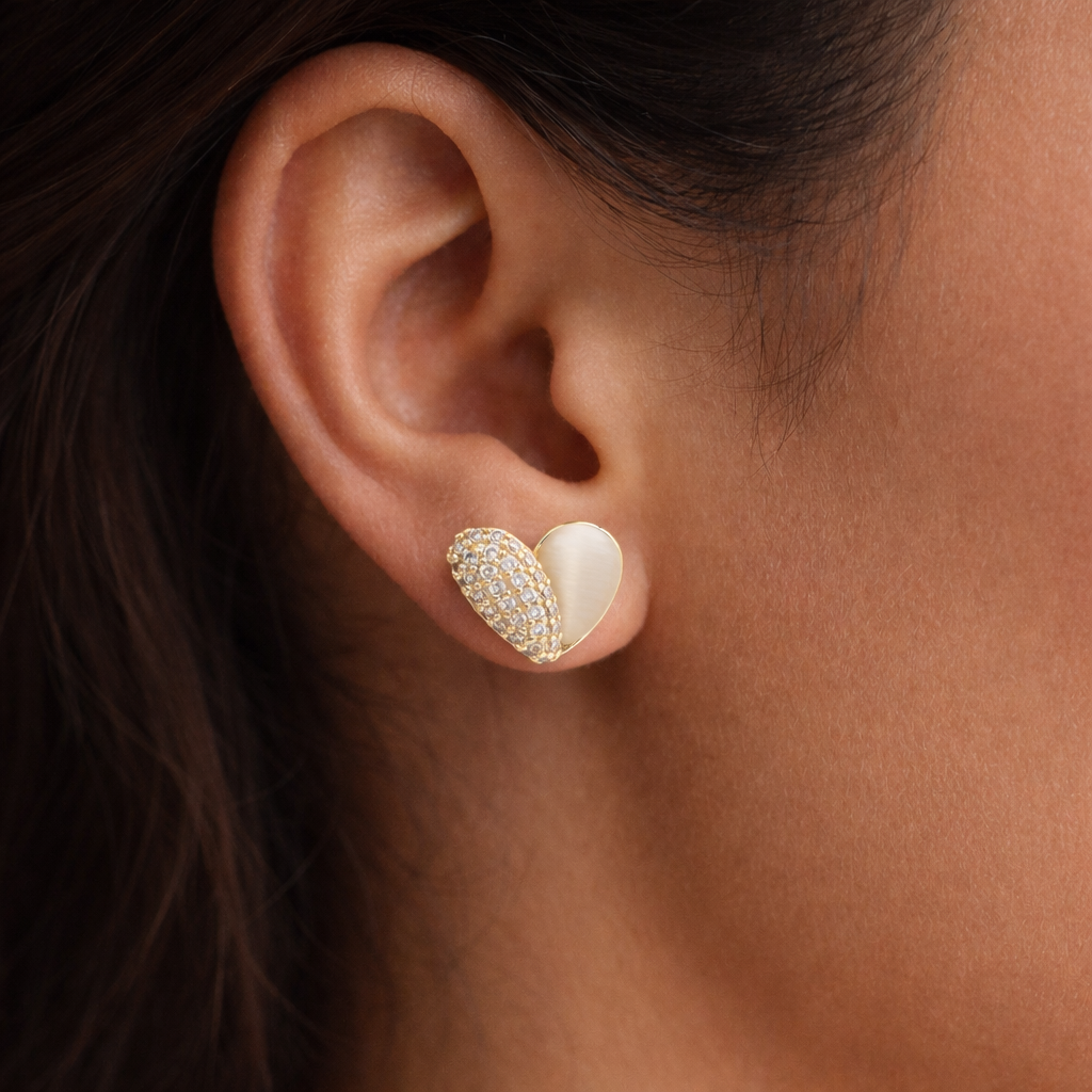 Pearl Kiss Crystal Heart Earrings