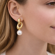 Golden Link Pearl Drop Earrings
