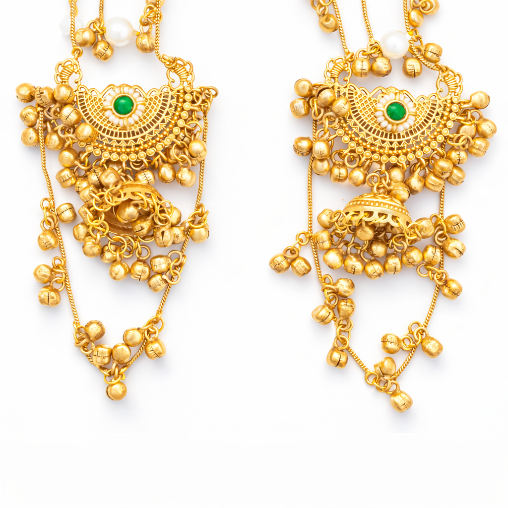 gold-plated traditional Kashmiri jhumka earrings