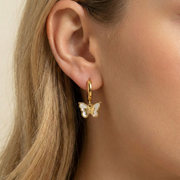 Golden Butterfly Drop Hoop Earrings