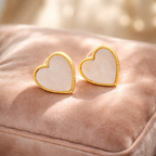 Ivory Opal Heart Stud Earrings