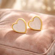 Ivory Opal Heart Stud Earrings