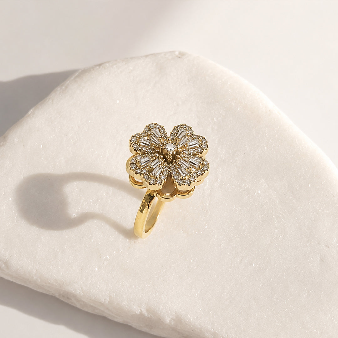 Rotating Floral Studded Ring