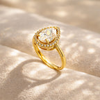Regal Pear Halo Crystal Adjustable Ring