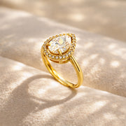 Regal Pear Halo Crystal Adjustable Ring