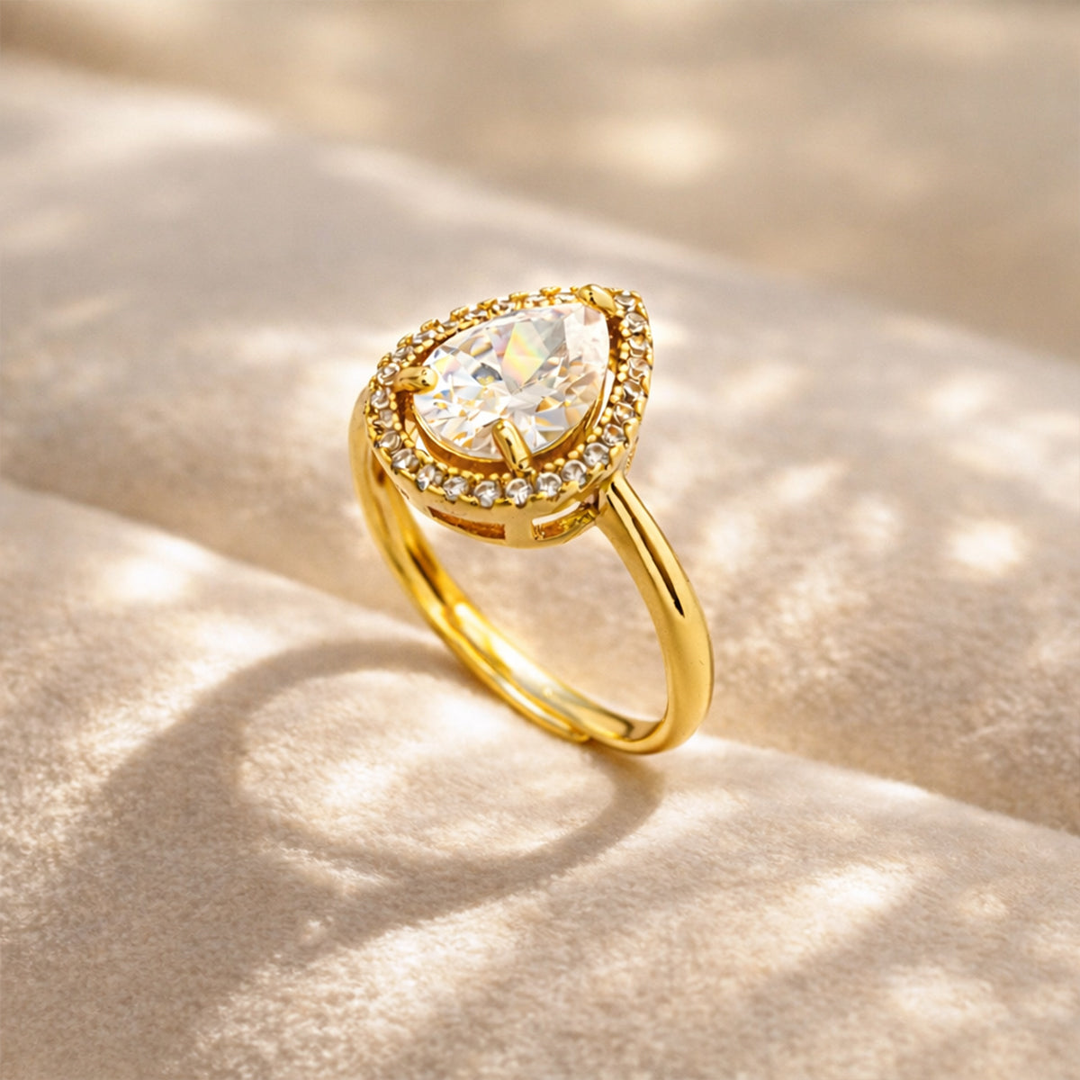 Regal Pear Halo Crystal Adjustable Ring