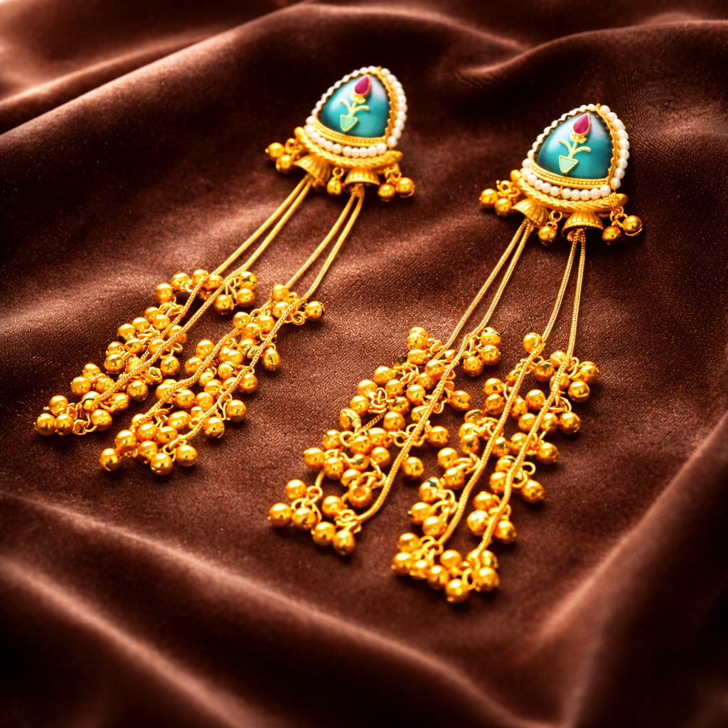 Antique Gold Jhumka Kashmiri Earrings